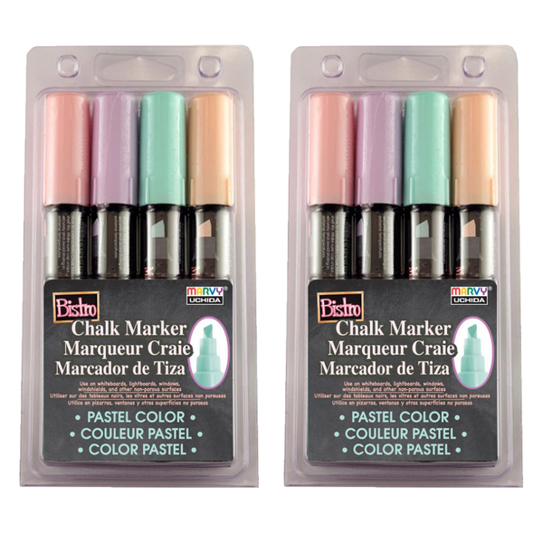 Marvy Uchida Bistro Chalk Markers, Chisel Tip 4-Color Set, Pastels, PK2 483-4P